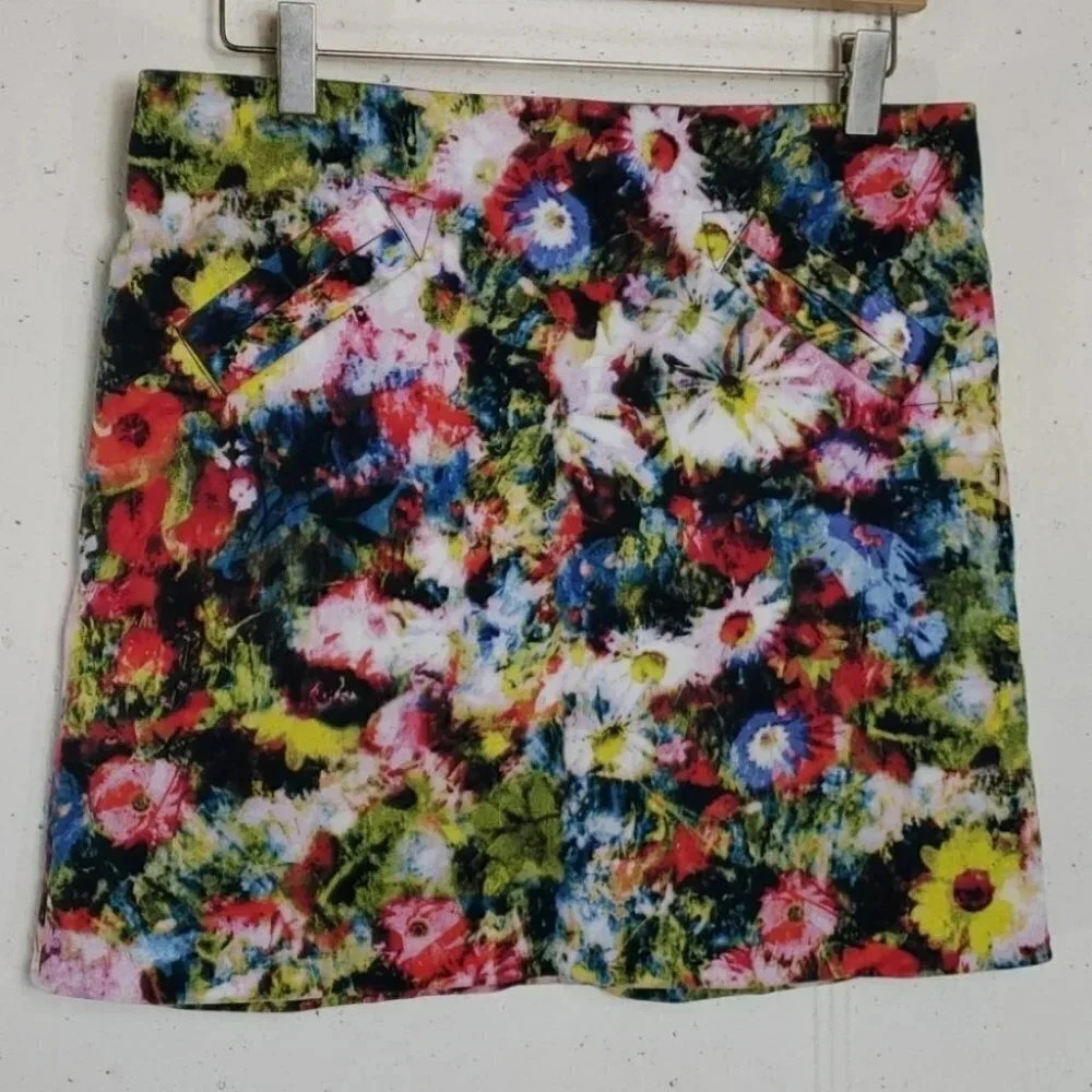 Workshop Andrea Jovy Floral Print A-Line Skirt Size 6 Office Siren Colorful